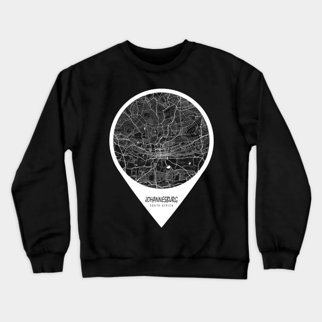 Johannesburg, South Africa City Map - Travel Pin Crewneck Sweatshirt by deMAP Studio